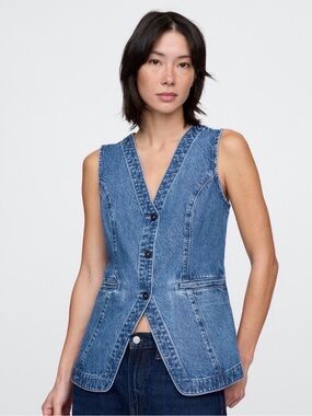 GAP Blue Denim Button-Front Vest